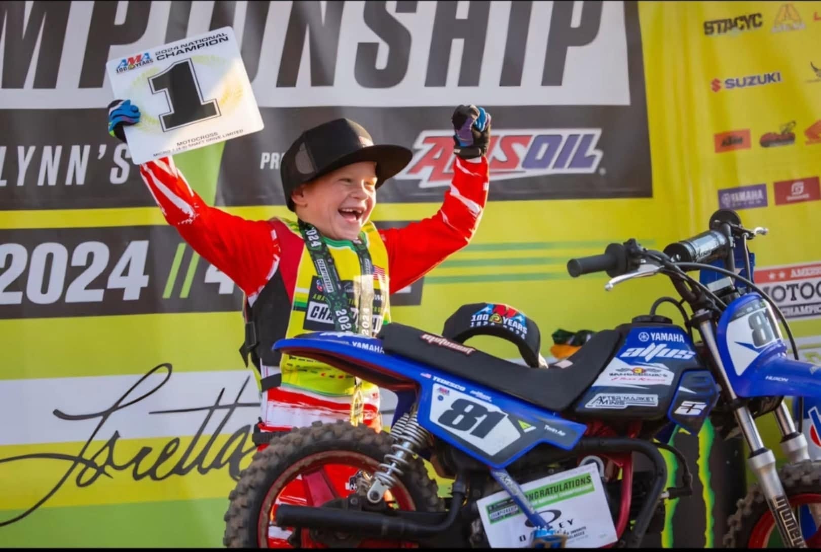 Wyatt Tedesco celebrating his 2024 championship with his bike